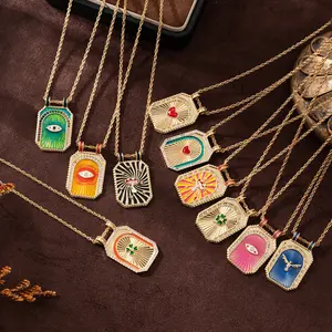 Vintage **Tarot Card Necklace**, **Square Medallion** with **Sun Moon Star**, **Aesthetic Planet Jewelry**, **Perfect Birthday Gift for Her**