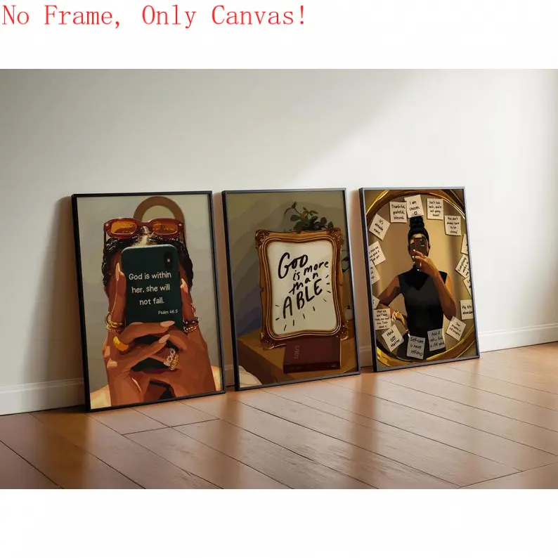 Set of 3 Black Girl Wall Art |       Christian Girl Room Decor |       Black Woman Affirmation Frameless Posters |       Psalm-Inspired Black Woman Art for Bedroom & Study funny animal