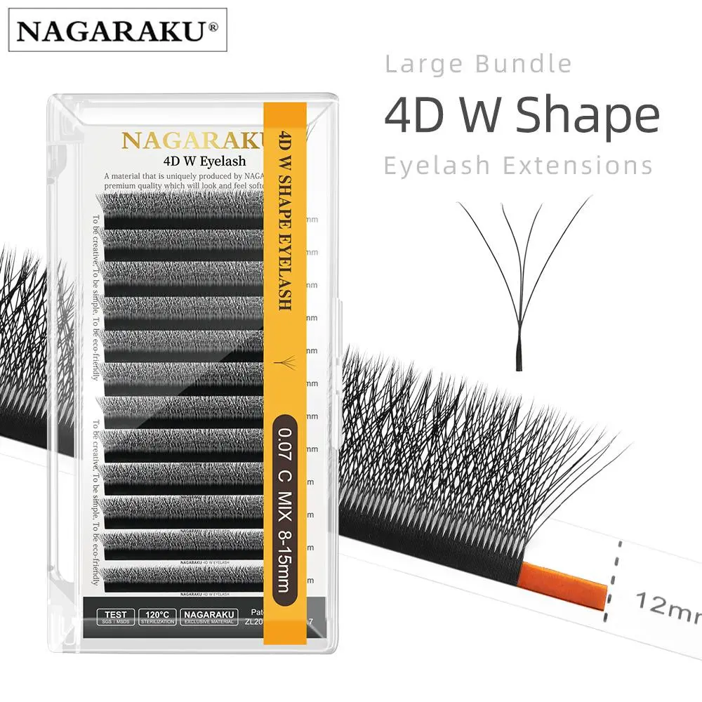 NAGARAKU 4D W Shape Hand Waved Premade Fans Eyelash Extensions Full Lashes Natural Soft Light Individual Matte Dense 2026 New