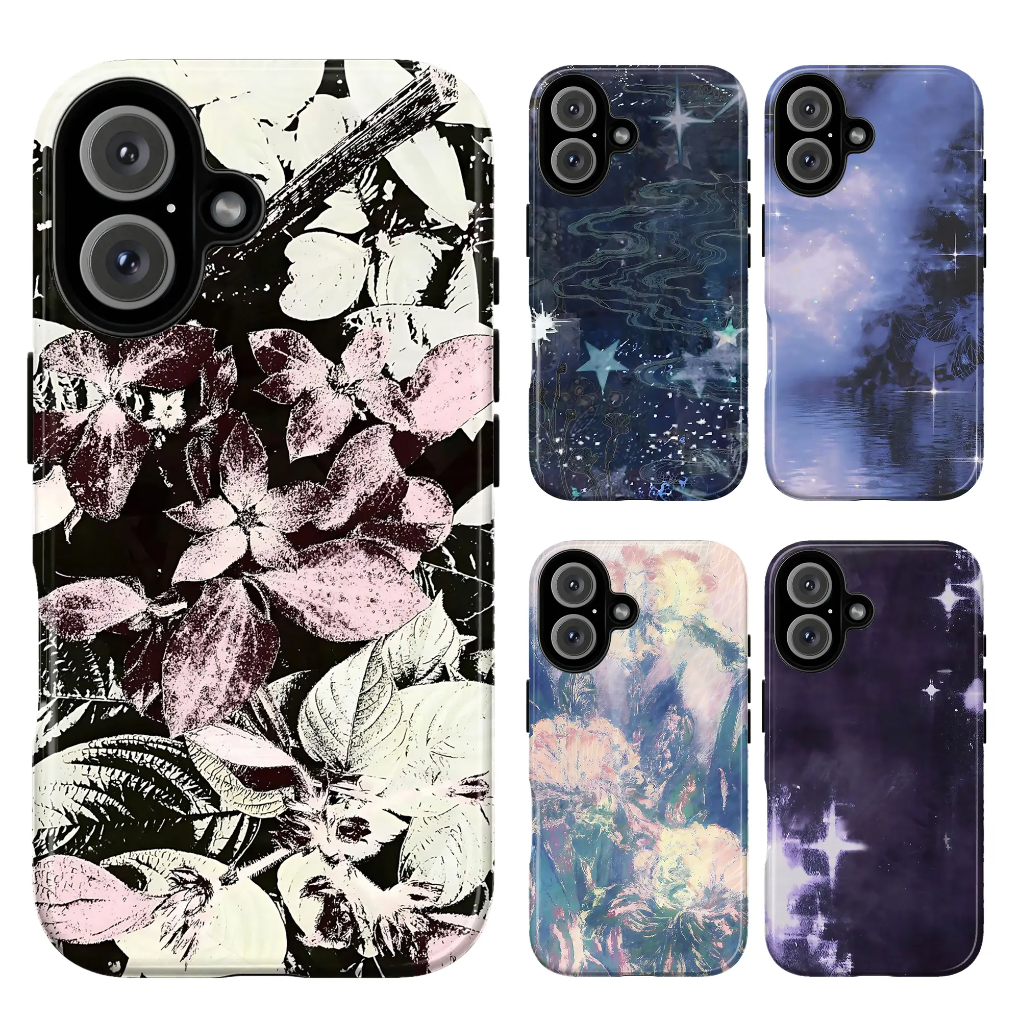 Whimsical Night Floral Phone Case – Vintage Flower & Starry Sky Art Design, Dark Aesthetic Protective Cover, Compatible with iPhone 11, 12, 13, 14, 15 16 17 Pro Max & Samsung Galaxy S21–S24, Trendy Gift for Her, Him & Art Lovers