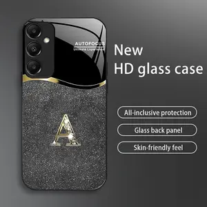 Suitable for [Galaxy A15] New high-end flashing letter glass mobile phone case New business simple metal paint electroplated glass mobile phone case Affordable anti-fall and anti-fingerprint-888