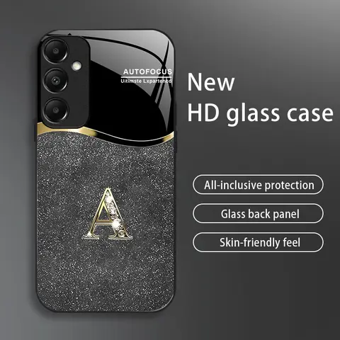 Galaxy A15 Smartphone Case, High-End Flashing Letter Glass Cover with Metal Paint Electroplating, Business-Simple Design, Affordable Handheld Cellphone Protection for Anti-Fall, Anti-Fingerprint Devices-888, Casing