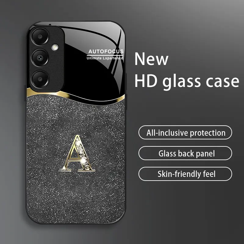 Suitable for [Galaxy A15] New high-end flashing letter glass mobile phone case New business simple metal paint electroplated glass mobile phone case Affordable anti-fall and anti-fingerprint-888