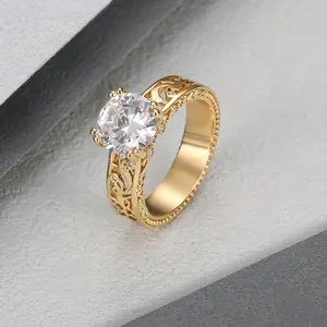 Vintage Elegant Pattern Synthetic Zircon Ring Engagement Ring, Suitable for Both Men and Women As An Accessory