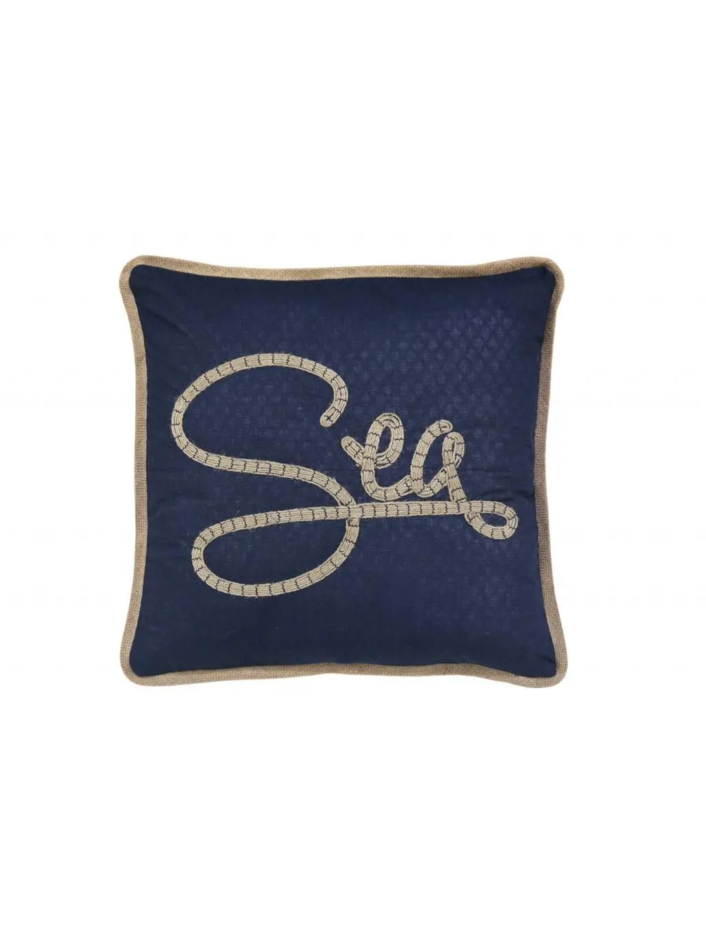 212 MAIN Embroidered Sea Lettering Square Throw Pillow, Navy Blue & Brown, Zippered Polyester-Burlap Blend, Indoor Use, 4x17x17 in, Soft Cushion, Bedroom Decorative Accessory, Square Cushion, Soft Cushions