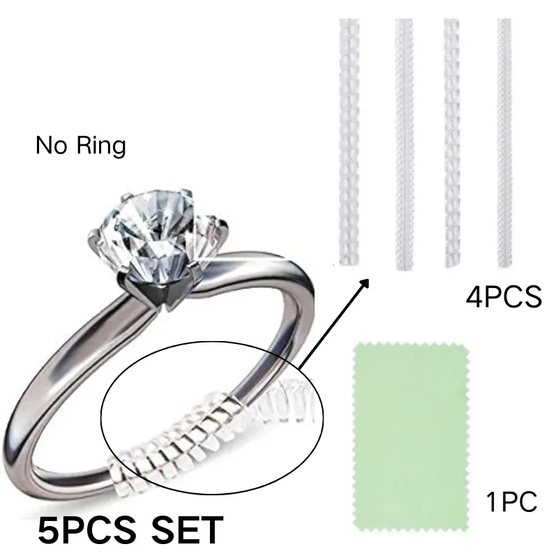 Ring Size Adjuster for Loose Rings with Polishing Cloth, 4-8 Sizes, Invisible Ring Guards for Women & Men, Ring Resizer, Spiral Silicone Tightener Set, Adjustable