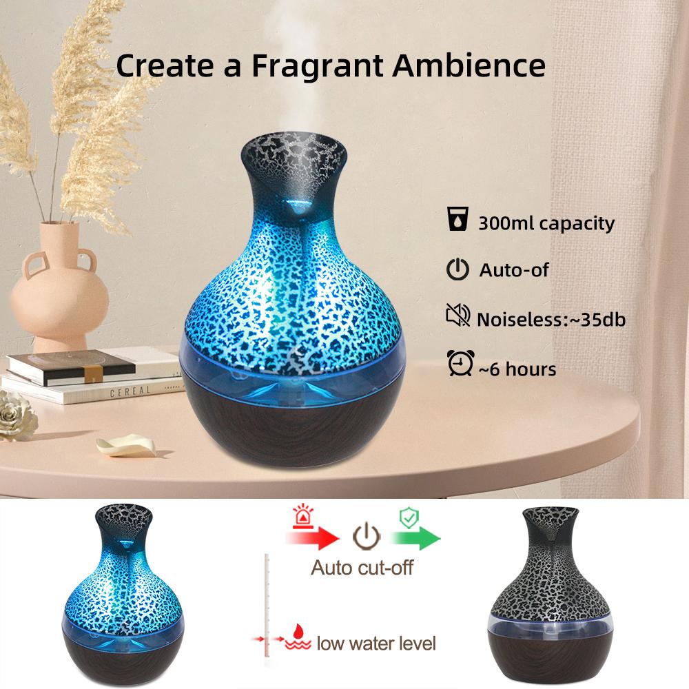 Portable USB Humidifier Diffuser for Travel & Office  300ml Compact Cool light Mist for Dry Air with 2 Essential Oils Perfect for Bedroom home decor essential oil diffuser aromatherapy oildiffuser Humidifier with Auto Off colorful aroma remote control