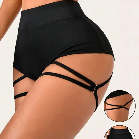 Women's Plain Sporty Shorts, Workout Exercise Shorts, High Waist Slim-Fit, Cut Out Design, Yoga & Fitness Wear, Perfect for Pilates, Dance, Daily, Gym Yoga Shorts