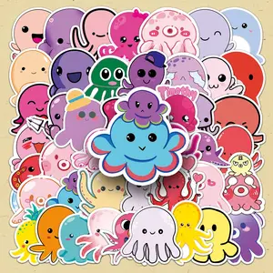 Cartoon Octopus Pattern Sticker, 50pcs/set Cute Cartoon Octopus Sticker, DIY Decorative Sticker for Phone Case, Scrapbooking