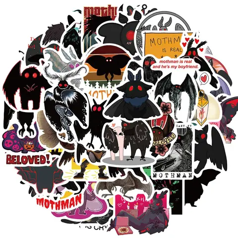 Cartoon Mothman Sticker, 50pcs/set Waterproof Self Adhesive Decor Paper, Decor Sticker for Gift Greeting Card Water Bottle Laptop Phone, Ornaments Decoration Sticker