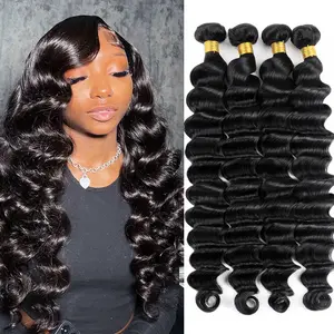Brazilian Hair Loose Deep Wave Hair Bundles 4 Bundles Human Hair Weave Quick Wave Hair Extension Human Hair Bundles Sew In