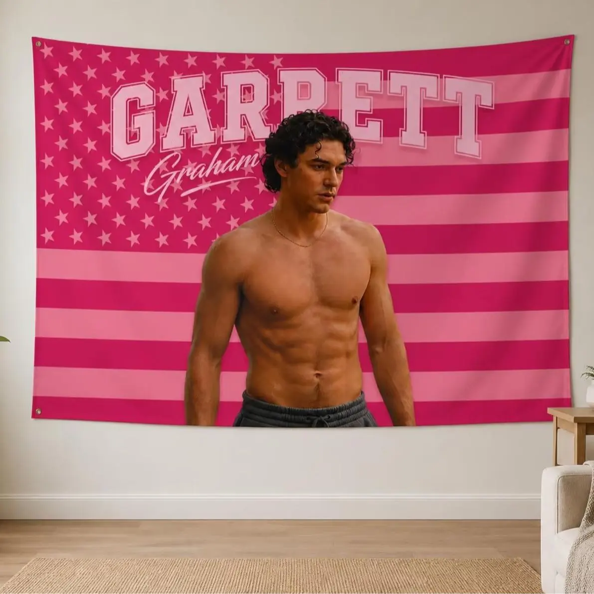 Briar University Garrett Graham Pink USA Hockey Tapestry Flag 3x5FT, Off Campus Inspired Wall Banner, College Romance Room Decor