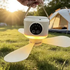 Camping Ceiling Fan, 3-Speed Ambient Light, 4-Speed Timer, 4-Speed Wind Speed Adjustment, Remote Control, USB Charging, Long Battery Life, Suitable for Camping, Home, Bedroom, Desk, Travel, Car, Dormitory, Workshop And Other Places