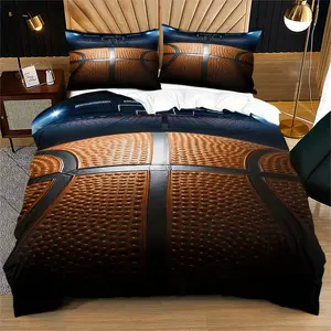 Basketball Bed Cover Set, Decorative Duvet Cover, Sporty and Energetic Bedroom Decor Gift for Boys and Teenagers, Includes 1 Bed Cover and 1 or 2 Pillow Covers (Excludes Quilt and Pillow Inserts)