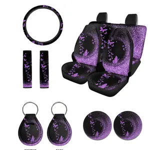 Butterfly Car Seat Covers Full Set with 8 Pcs,1 Full Set Car Accessory Kit: Soft Polyester Seat Covers, Steering Wheel Protector, Shoulder Belt Pads,Perfect for Festival Gift automotive decor