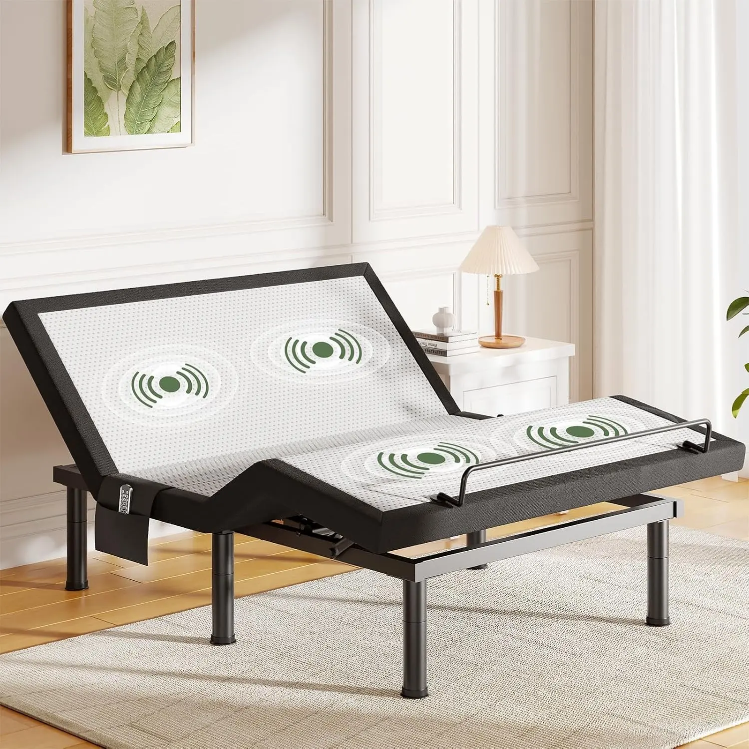 Queen Adjustable Bed Frame with Massage, Electric Bed Base with Head & Foot Incline, USB Ports & LED Night Light, Side Pocket, Wireless Remote, 3 Height Options, Zero Gravity, Easy Assembly
