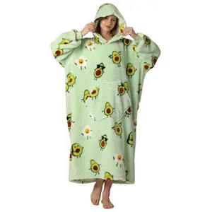 Cute Animals Fruit  Print Hooded Blanket, 1 Count Soft Warm Fleece Hoodie Blanket, Comfortable Hooded Blanket with Giant Front Pocket for Home Camping Dormitory