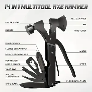 12-in-1 Multi-functional Hammer, A Multi-functional Tool with A Safety Lock And Durable Nylon Cover, An Outdoor Multi-functional Tool, An Ideal Gift for Fathers, Husbands And Boyfriends