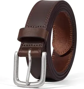 HAGIG Men's Genuine Leather Casual Every Day Jeans Belts, Handmade Men Leather Belt