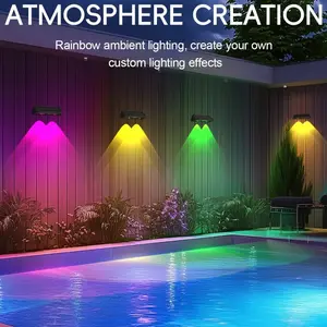 2 sets of solar-powered fence lights, IP67 waterproof, Durable waterproof light, providing ambient lighting from dusk to dawn, suitable for balconies, courtyards, and featuring color-changing decorations, Solar Patio Lights