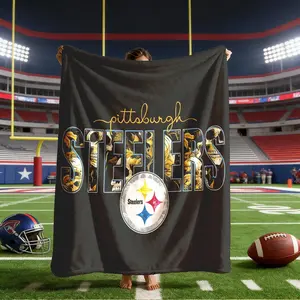 Pittsburgh Steelers Gold Pattern Flannel Blanket, Large Soft Lightweight Warm, Perfect for Bed Sofa Office Camping Travel, Super Bowl Gift