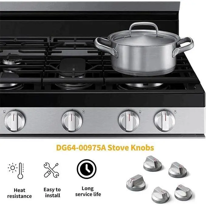 DG64-00975A Stove knobs Replacement for Samsung Stove Parts NE/NX9000T NX60T8511SS/AA DG94-03443A Oven Knobs Samsung Gas Range Parts Gray Burner Knobs Stove Control Knobs Cooktop Knobs 5 Pcs