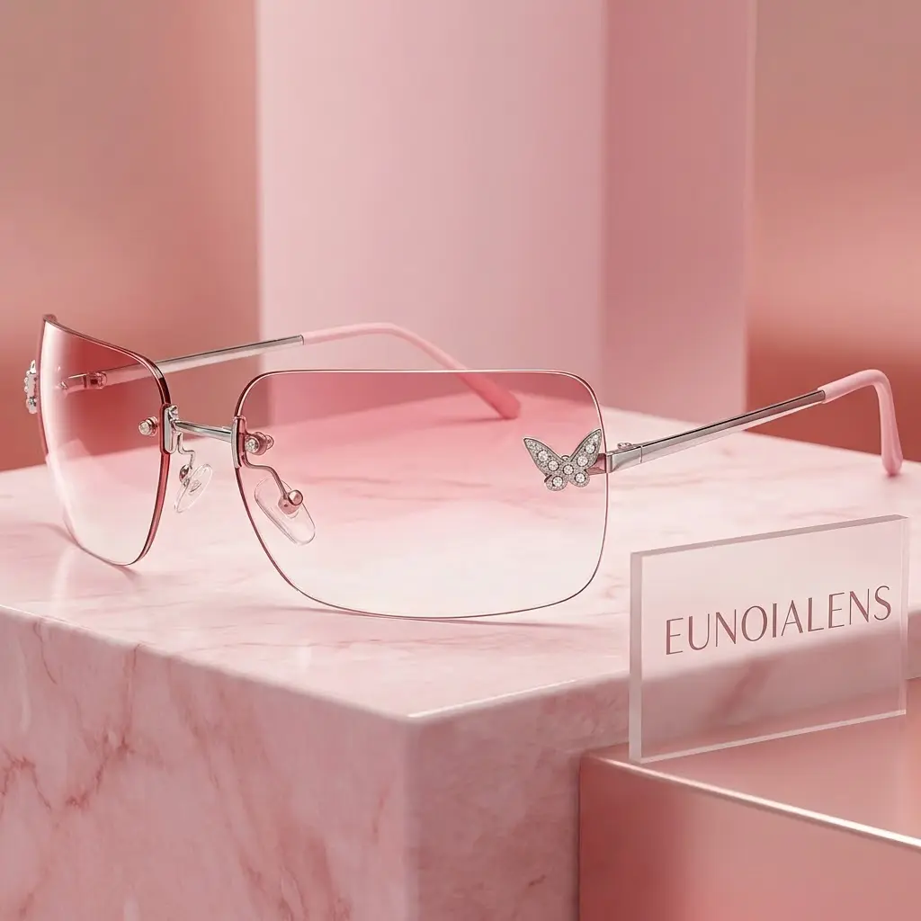 EUNOIALENS Women's Y2K Rimless Sunglasses - 90s Butterfly Shape, UV400 Eye Protection, Perfect for Party Wear