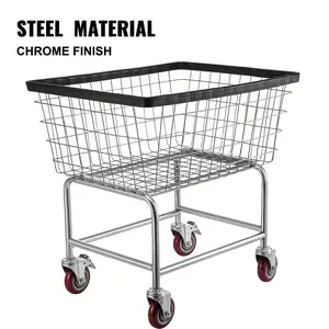New Wire Laundry Cart, 2.5 Bushel Wire Laundry Basket with Wheels, 21''x27''x27.5'' Commercial Wire Laundry Basket Cart, Steel Frame with Chrome Finish, 4inch Casters, Wire Basket Cart For Laundr Organiser