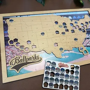 Real Ballparks Bucket List Map with Baseball Stadium Tokens Set - Perfect Gift for Fans Boyfriend Dad Husband