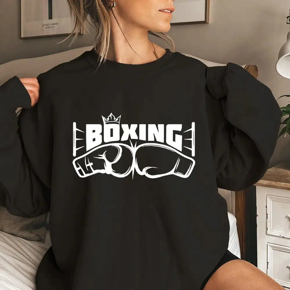 Boxing Lover Sweatshirt, Round Neck Boxer Mom Shirt, Casual Top Long Sleeve Boxing Sweater for Men & Women, Youth Birthday Tee, Women's Sweater for Fall & Winter, Daily Sportswear Christmas Gift