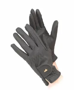 Shires Aubrion PU Riding Gloves - Non-Slip Synthetic Leather Equestrian Gloves with Reinforced Grip Black / Large