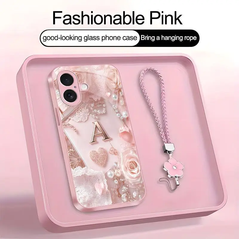 Lace Pearl Optical Illusion Art 2D Phone Case,Suitable for [iPhone 17] high-end women's, Lanyard a beautiful four-leaf clover lanyard is included🍀 952