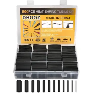 900Pcs Wire Heat Shrink Tubing Kit, Industrial Heat-Shrink Tubing for Wires, 2:1 Marine Grade Heat Shrink Wrap, Premium Large Electrical Waterproof Heat Shrink Tape (Black 12 Sizes) DHOOZ LJIN003