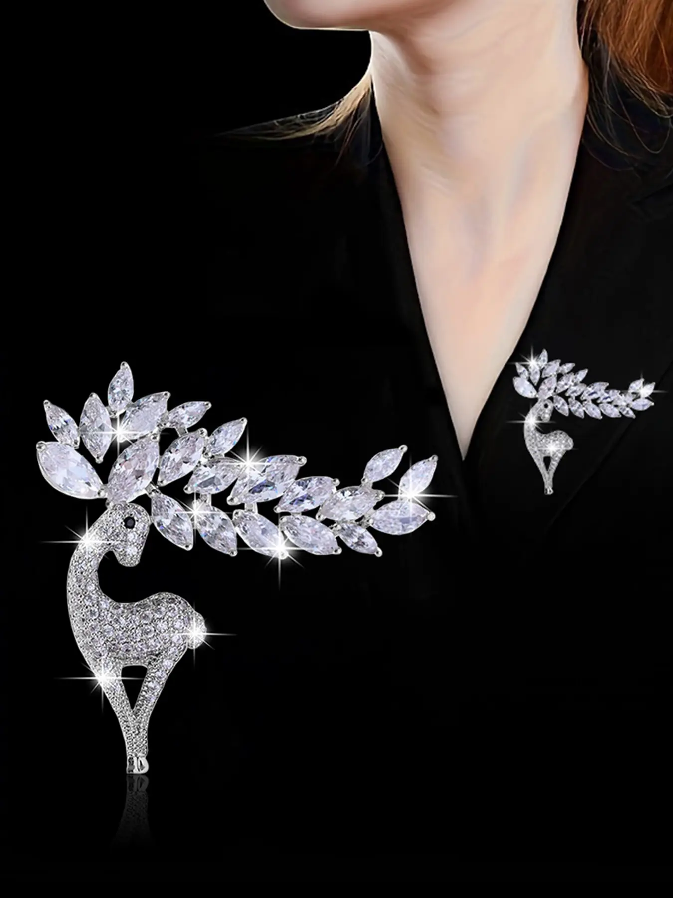 Women's Fashion Synthetic Zircon Christmas Deer Brooch Pin, Elegant Ladies' Clothing Accessory, Perfect Holiday Gift Idea