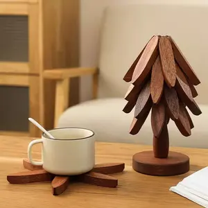 "Wooden Tree Trivet Set - Tree Trivets for HotDishes, Wooden Trivets for Hot Pots, FoldableKitchen Wooden Tree Coasters for HotBowl&Teapot Tableware "