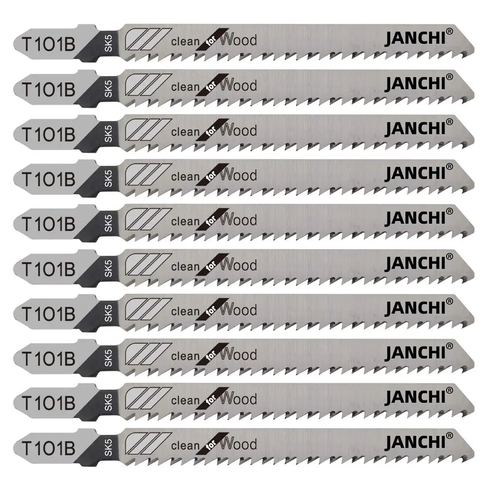 50Pack T101B T-Shank Contractor Jig Saw Blades - 4 Inch 10 TPI Jigsaw Blades Set- Made for High Speed Carbon, and Precise Straight Cutting Wood Boards PVC