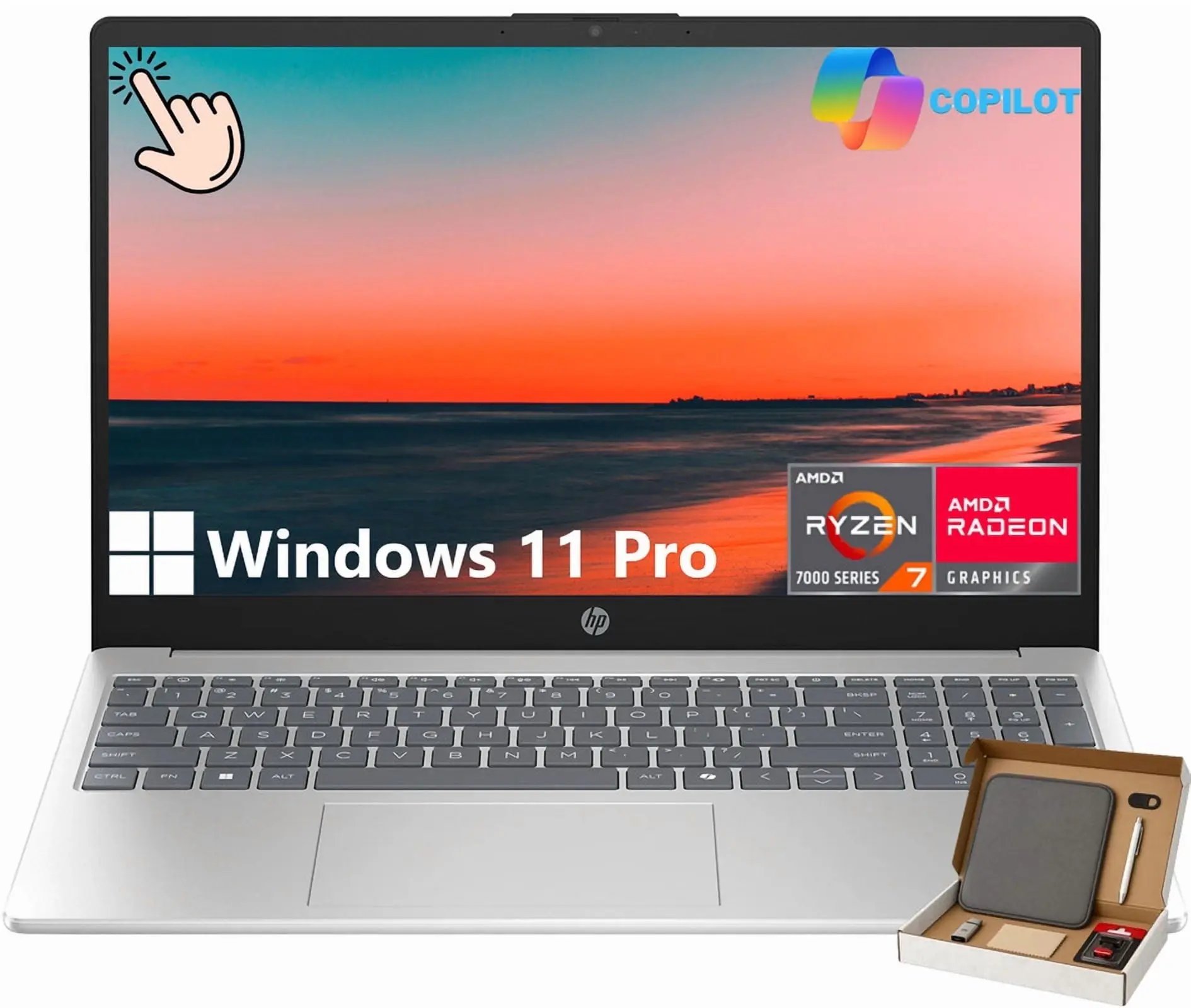 HP 15.6" Touchscreen Laptop, 15.6 inch FHD Anti-Glare IPS Touchscreen, AMD Ryzen 7 7730U, Up to 32GB RAM, Up to 2TB SSD, Copilot Key, Windows 11 Pro