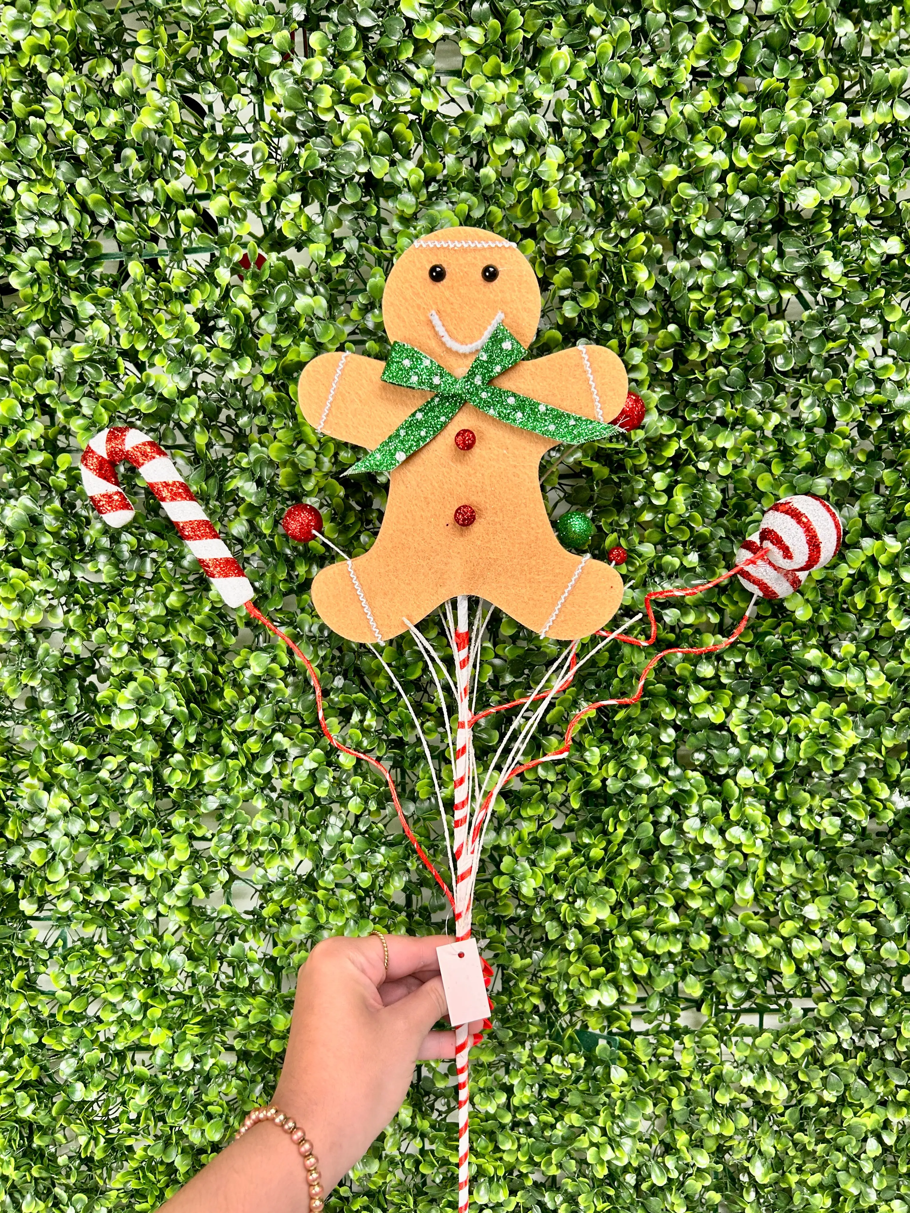 25 Inch Brown Emerald And Red Gingerbread Man With Candy Spray