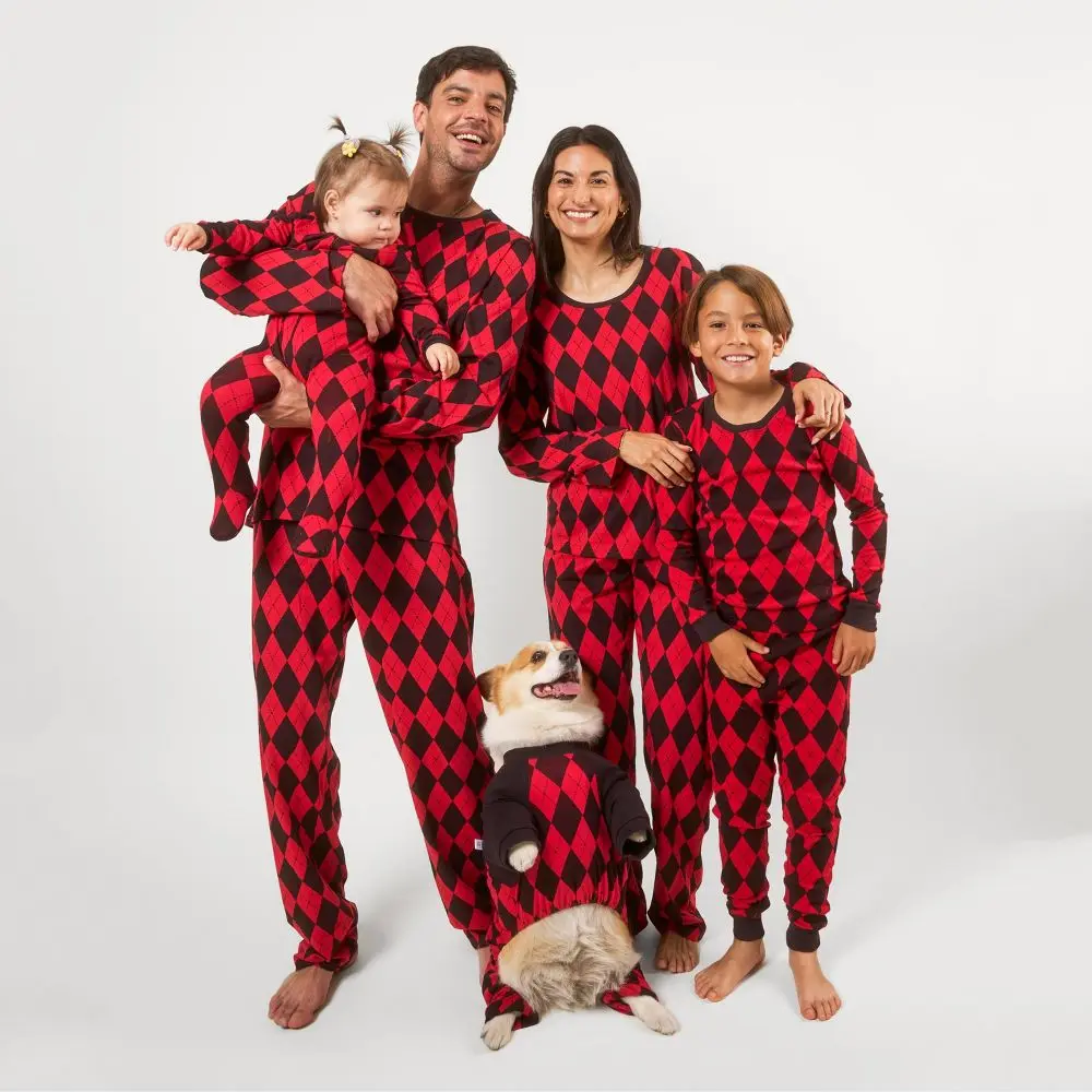 Leveret Mens Two Piece Cotton Loose Fit Matching Family Pajamas Argyle
