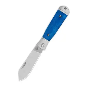 QSP Jumping Jack Slip Joint Pocket Knife – 14C28N Satin Blade, Blue Bone Handle, 3.5” Compact EDC Knife