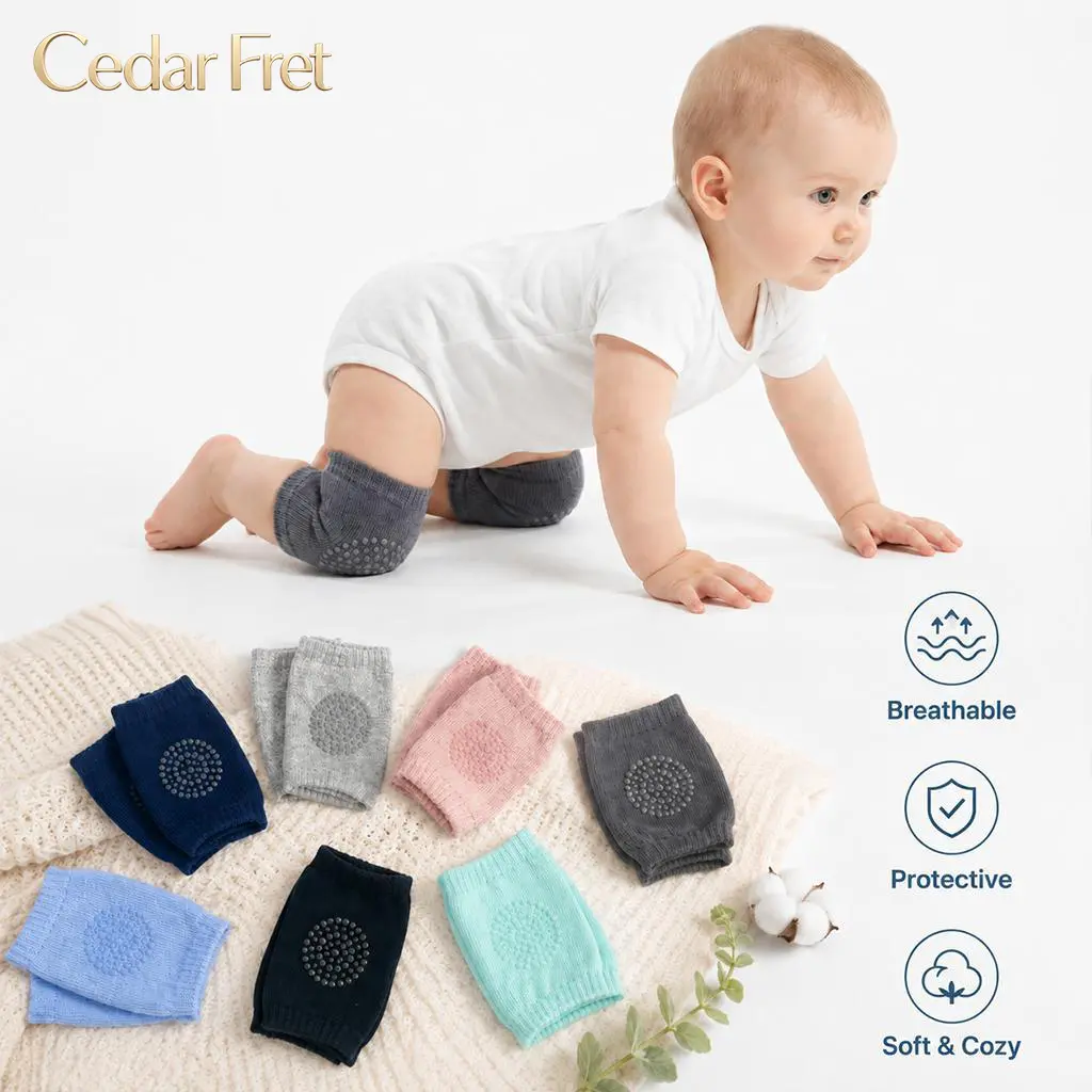 Baby knee pads, simple solid-color basic style, non-slip, moderate thickness, suitable for all seasons, unisex.