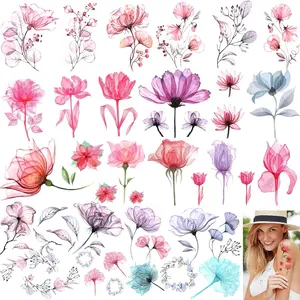 10 Sheets Flower Temporary Tattoos for Women Girls Fake Watercolor Rose Lily Flower Tattoo Stickers Waterproof Art for Face Body Arm Kids Birthday Party Favors Makeup Supplies Gifts