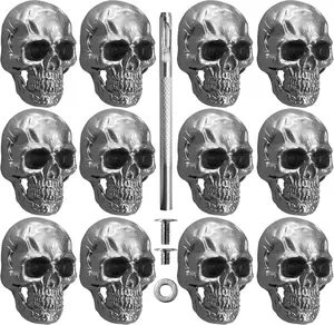 12Pcs Skull Rivets Buttons Skeleton Stud Goth Mental Conchos Pins for Leather Craft Leather Belts Shoes Bags Fabric DIY (Silver Gray)