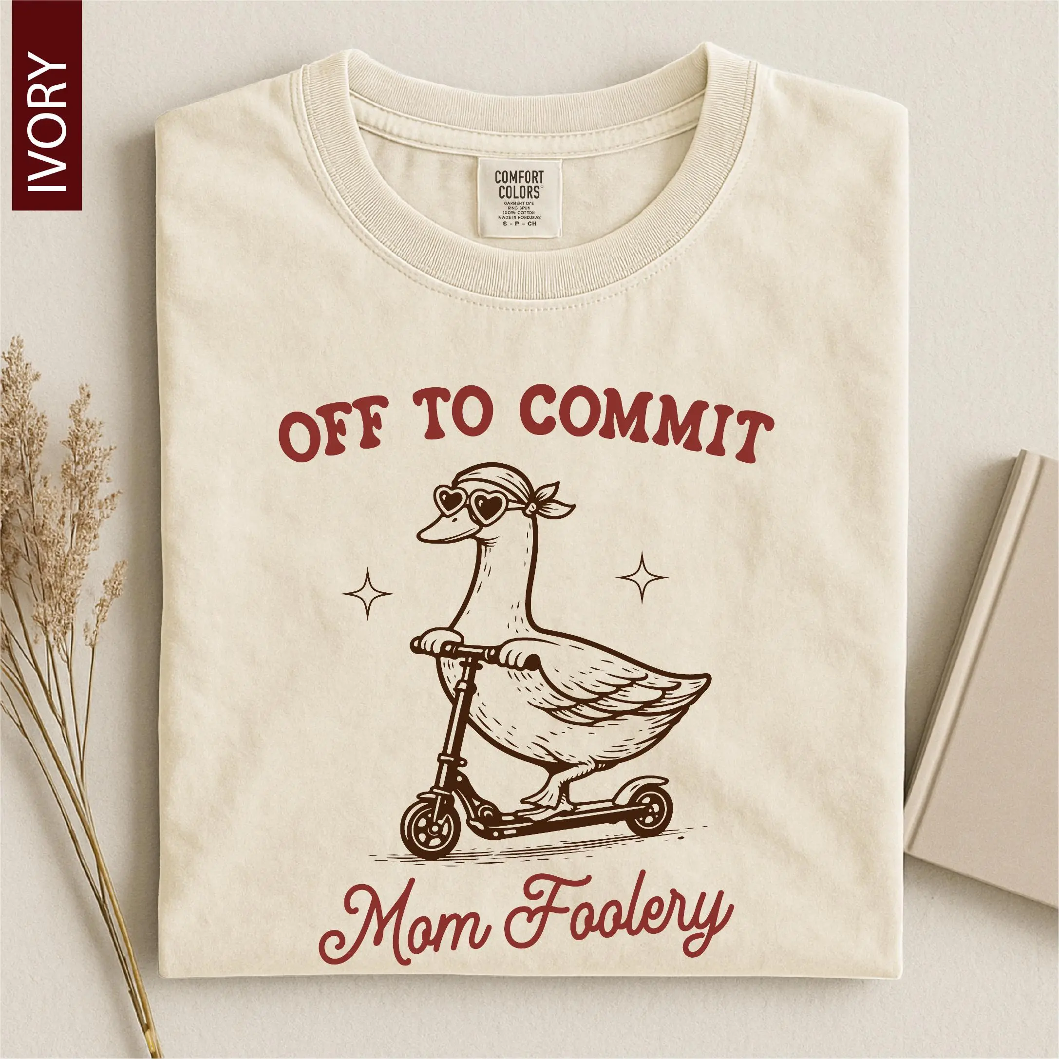 Off To Commit Mom Foolery Mama Goose Shirt Funny Goose Scooter First Mother's Day Gift Pregnancy Announcement Comfort Colors T-shirt