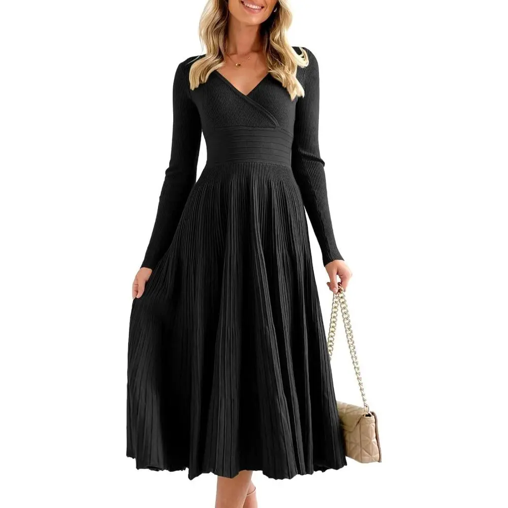 Saodimallsu Womens Long Sleeve Midi Sweater Dress Wrap V Neck Pleated A Line Fit Flare Elegant Knit Maxi Dress Casual Bride - TikTok Shop Saodimallsu Womens Long Sleeve Midi Sweater Dress Wrap V Neck Pleated A Line Fit Flare Elegant Knit Maxi Dress Casual Bride - TikTok Shop