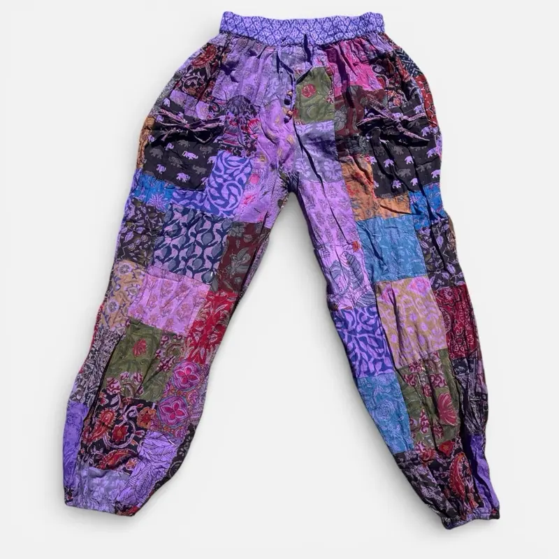 GENIE PANTS Patchwork Unisex Lightweight Elastic Ankle Festival Pants with Vibrant Patchwork Design GENIE PANTS Patchwork Unisex Lightweight Elastic Ankle Festival Pants with Vibrant Patchwork Design