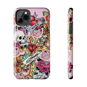 Trendy Pink Ed Hardy Inspired Tough Phone Cases, Phone Durable, Gift, Accessories Top Trendy Phone Cases Phone Cover Hard Case Tough 2-piece Phone Case