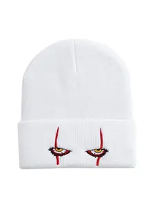 Demon Eye Embroidered Design Knit Beanie Hat, Unisex Fitted Casual Fashion, Warm Soft Comfortable, Perfect Gift for Friends and Family