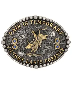 Montana Silversmiths Women's Women'S Pain Is Temporary Bull Riding Buckle - A829