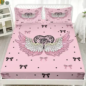 Wing Print Fitted Sheet Bedspread Protector Set 1 Fitted Sheet 2 Pillowcases Bedding Decoration